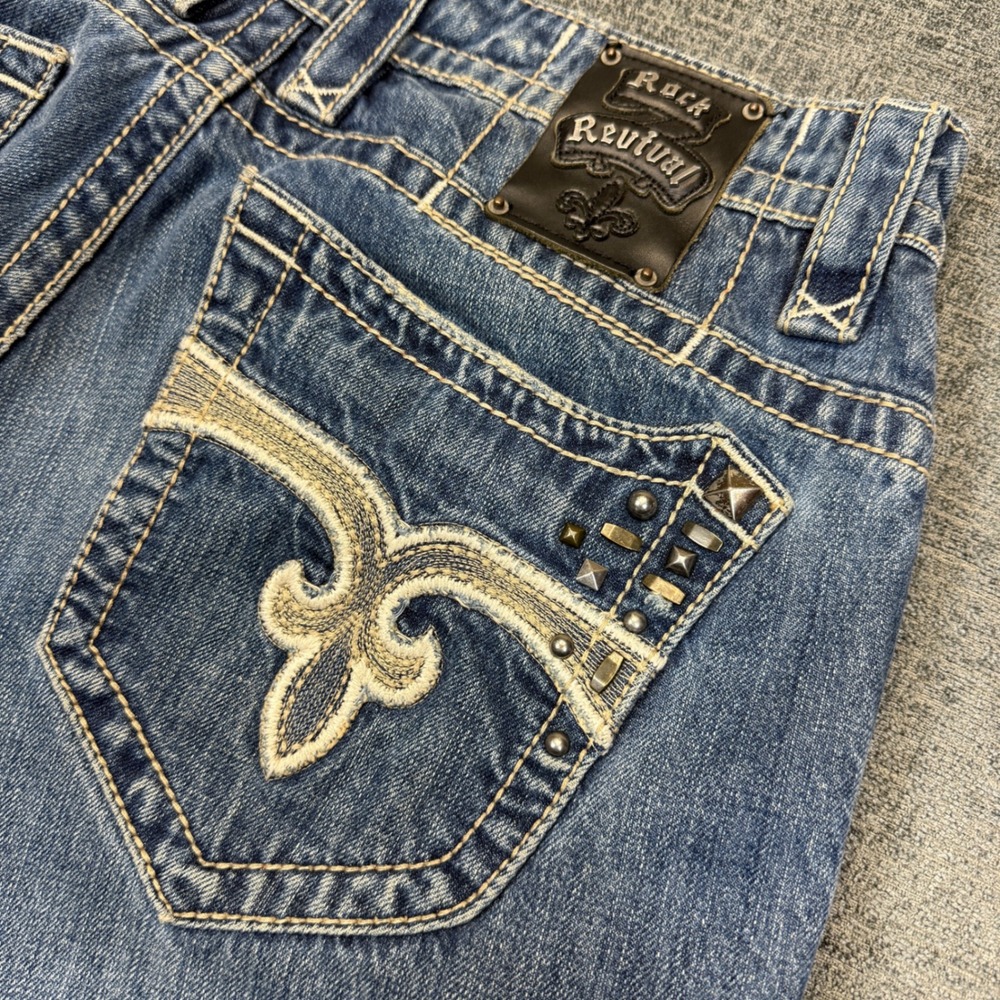 Rock Revival George Jeans Men's 34 Blue Relaxed Straight Studed Y2K Style